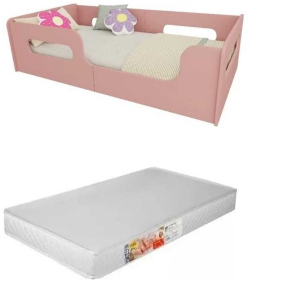 Cama Para Crianças Infantil Montessoriana Valentina 100% MDF Com Colchão 150x70cm Incluso