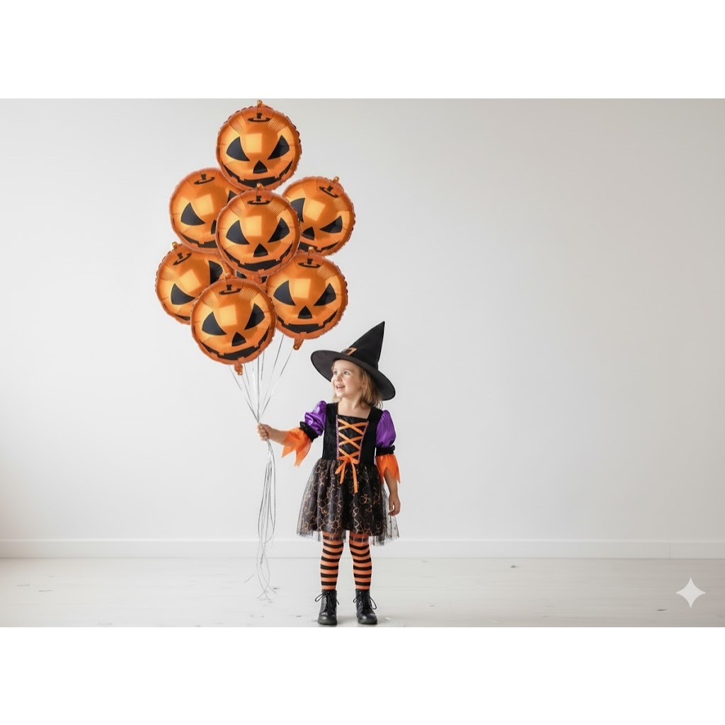 Kit 2/4/6/8 e 10 Balões Metalizado Abóbora Happy Halloween