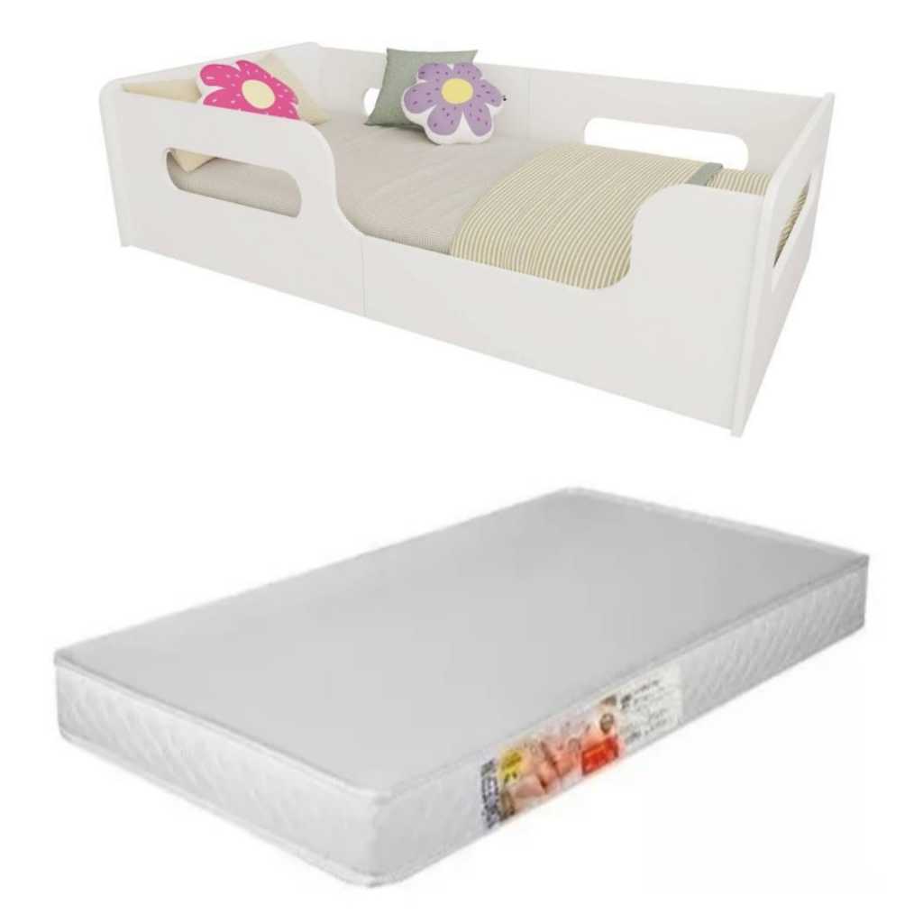 Cama Infantil Montessoriana Valentina Com Colchão Grade Proteção Caminha Cercado Quarto Juvenil