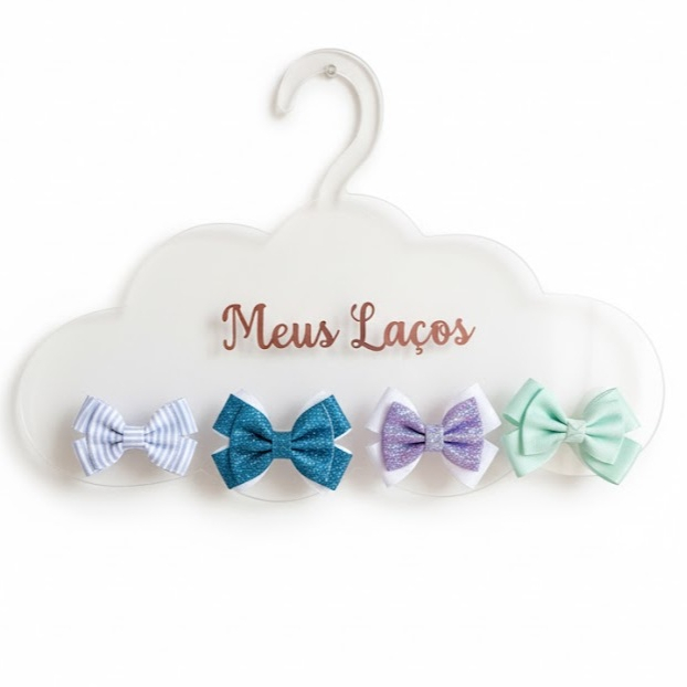 Kit 10 Cabide Meus Laços em Acrílico Espelhado 30x20cm Rosé ou Dourado