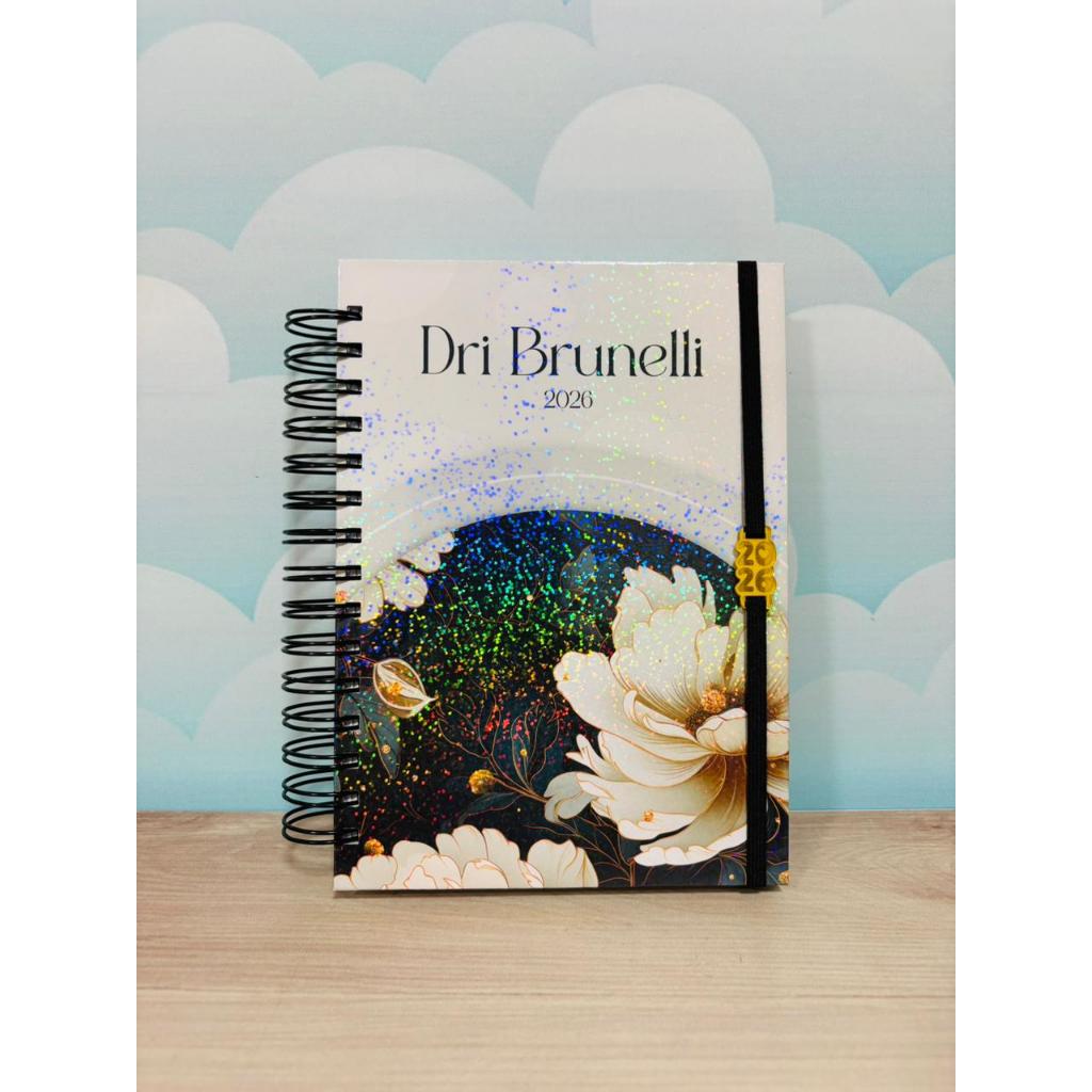 Agenda 2026 Personalizada com Nome | Capa Dura Holográfica Floral | 1 Dia por Página | Organização e Papelaria