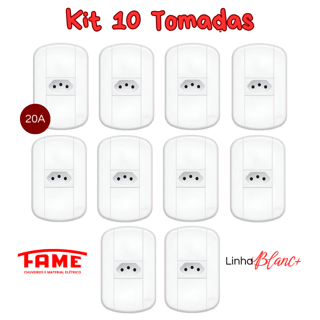 Kit  10 Tomada Fame 20 Amperes Linha Blanc Mais 2p+t 20a/250v