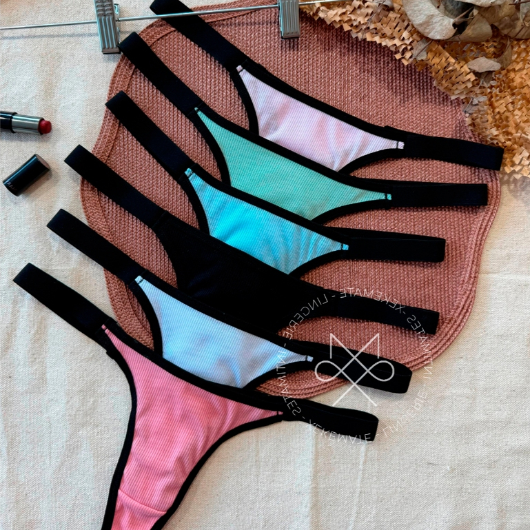 Kit 10 Calcinhas Tanga Caneladas em Tiras Bicolor Fio Dental Lingerie Confort Basico Moda Feminina em Oferta na Shopee