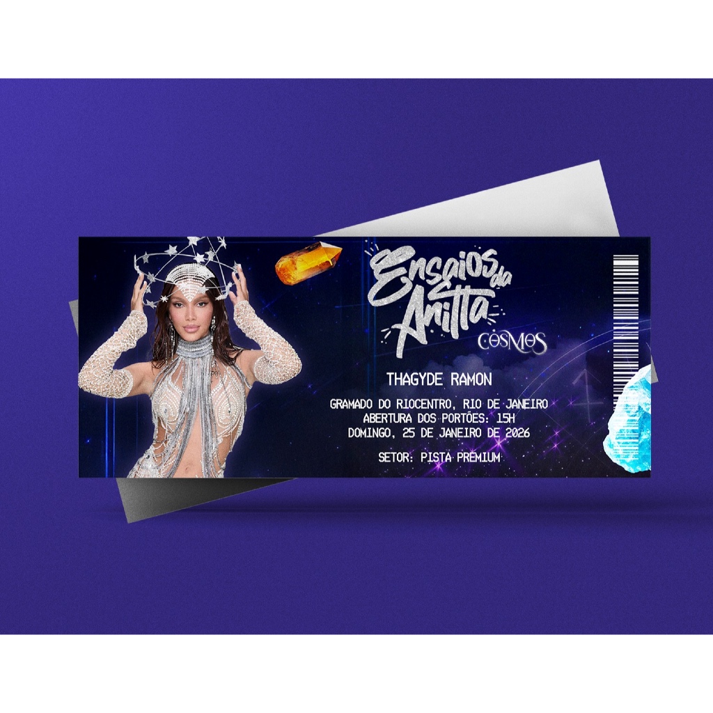 Ingresso Holográfico Personalizado Ensaios da Anitta 2026 - Cosmos