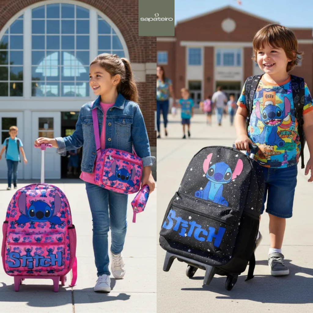 Kit Mochila Infantil Rodinha Costas Lilo Stitch Lancheira Térmica Estojo Volta Escolar Menina Menino em Oferta na Shopee