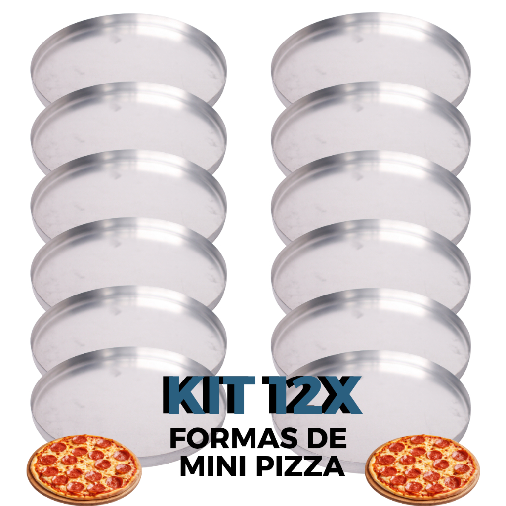 Kit 12 Formas Assadeiras 3 Tamanhos Diferentes de Mini Pizza de Alumínio Polido com Borda em Oferta na Shopee