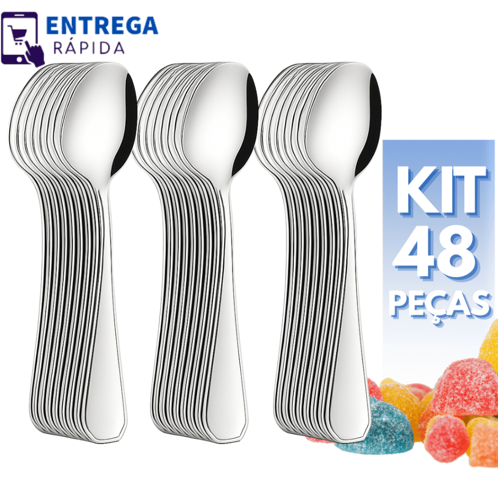 Kit 48 Colheres de Sobremesa Aço Inox – Talheres Resistentes para Cozinha, Restaurante e Buffet em Oferta na Shopee