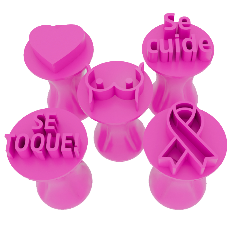 Kit 5 Carimbos Outubro Rosa – Se Cuide, Se Toque, Amor-Próprio – Impreshow Impressão 3D