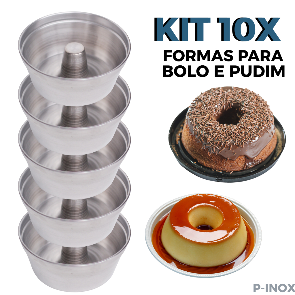 Kit 10 Formas de Pudim Bolo com Furo Central de Alumínio Polido com Bordas Reforçadas em Oferta na Shopee