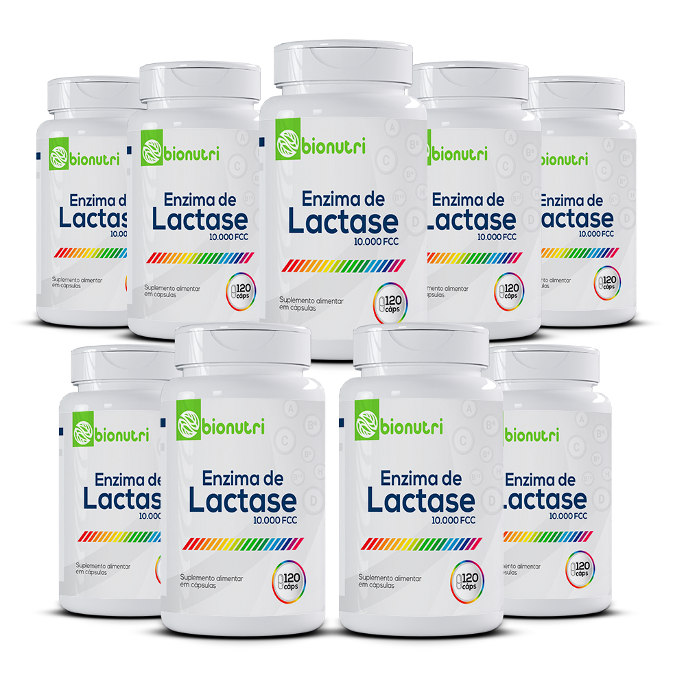 Kit 9x Enzima de Lactáse para Intolerância 10.000FCC (120 cápsulas) - Bionutri