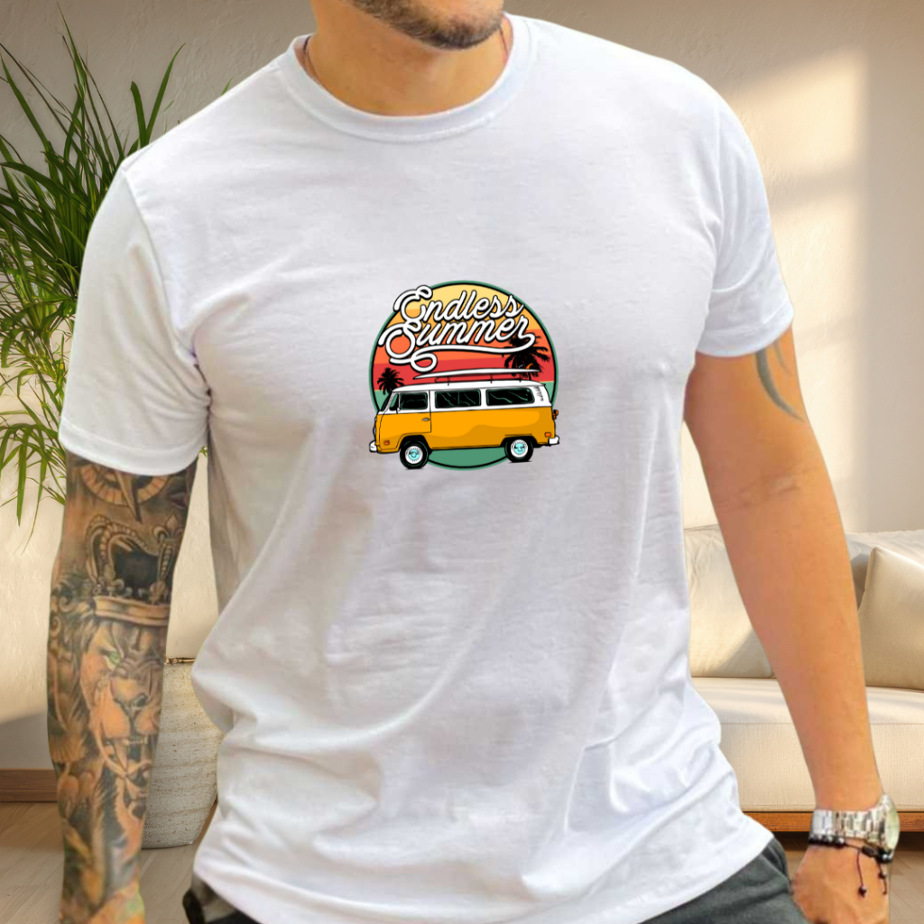 Camiseta Branca Personalizada Endless Summer Unissex – Estampa Verão, Leve e Confortável em 96% Poliester e 4% elastano
