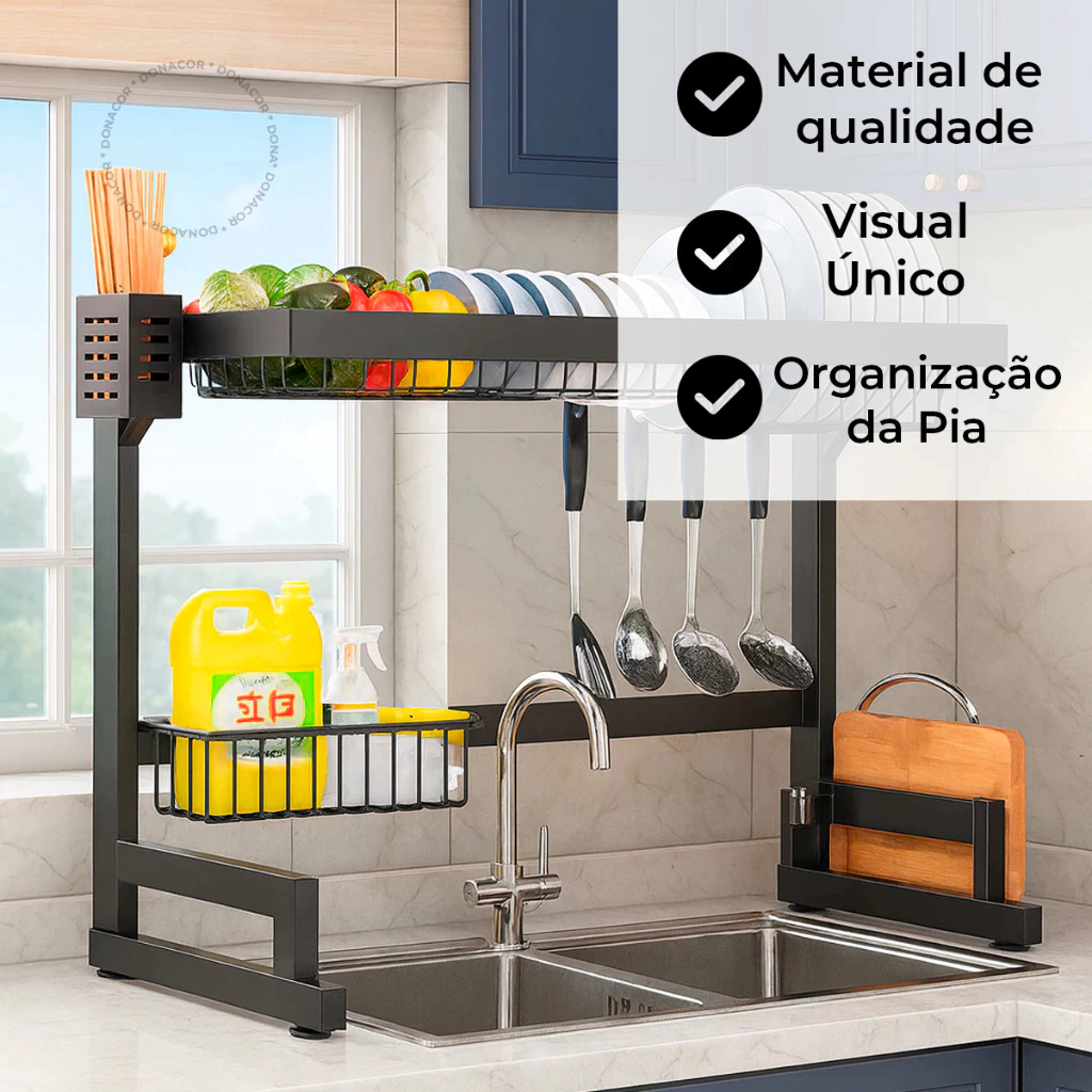 Escorredor De Louça Suspenso Aço Inoxidável Organizador Louça Preto 65cm — foto 2