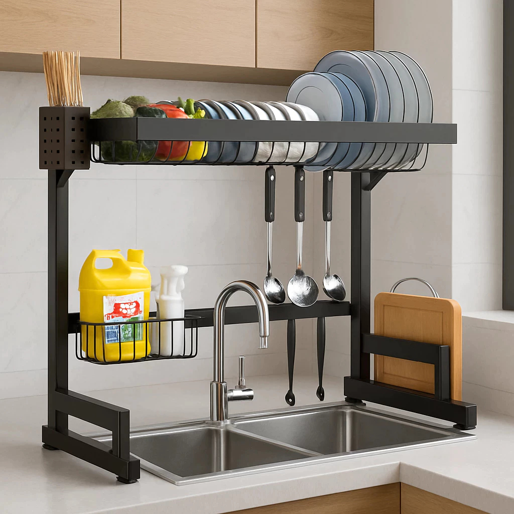 Escorredor De Louça Suspenso Aço Inoxidável Organizador Louça Preto 65cm — foto 4