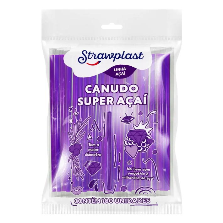 Canudo Super Açaí Vitaminas Roxo 10mm C/ 500 Unidades