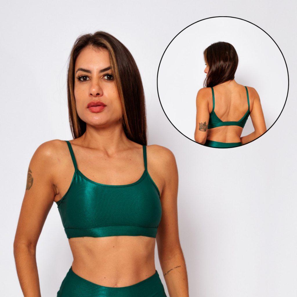 Top Fita Costas Abertura Bojo Micro Canelado Poliamida Academia Crossfit Yoga