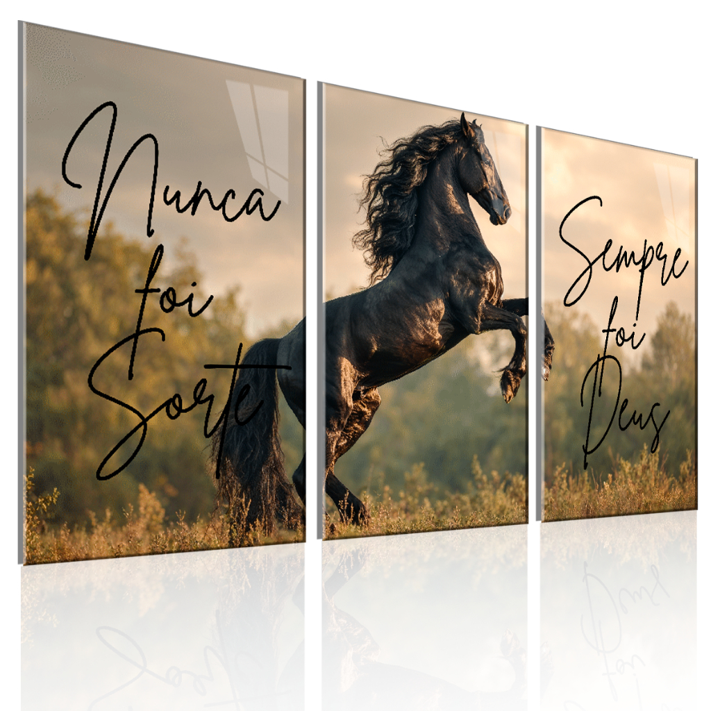 Quadro Decorativo Cavalo Preto - Nunca Foi Sorte, Sempre Foi Deus - Decoração Cristã Moderna em Oferta na Shopee