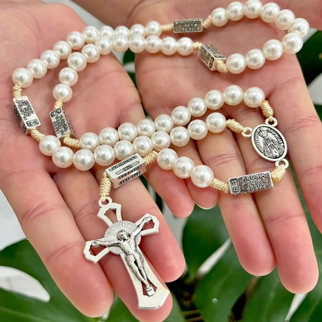 Terço Da Contemplação Dos Mistérios De Perola Nossa Senhora Aparecida Fé e Devoção em Oferta na Shopee
