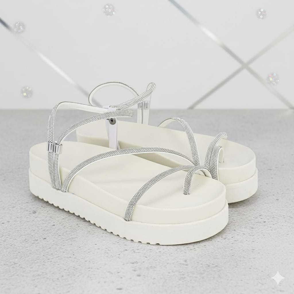 SANDALIA PAPETE FEMININA SARAH PLATAFORMA FLATFORM CONFORTÁVEL COM TIRAS DE STRASS