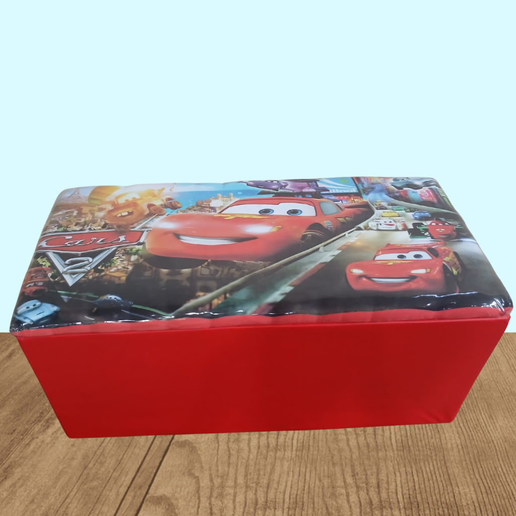 Baú Infantil Carros Decorado Puff Organizador 90cm Reforçado Guarda Brinquedos