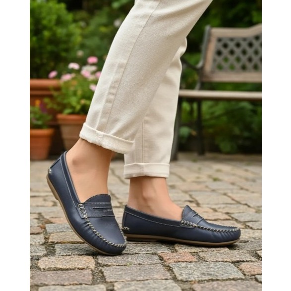 Mocassim Feminino Couro gravata olho de gato sem forro novidade primavera verão