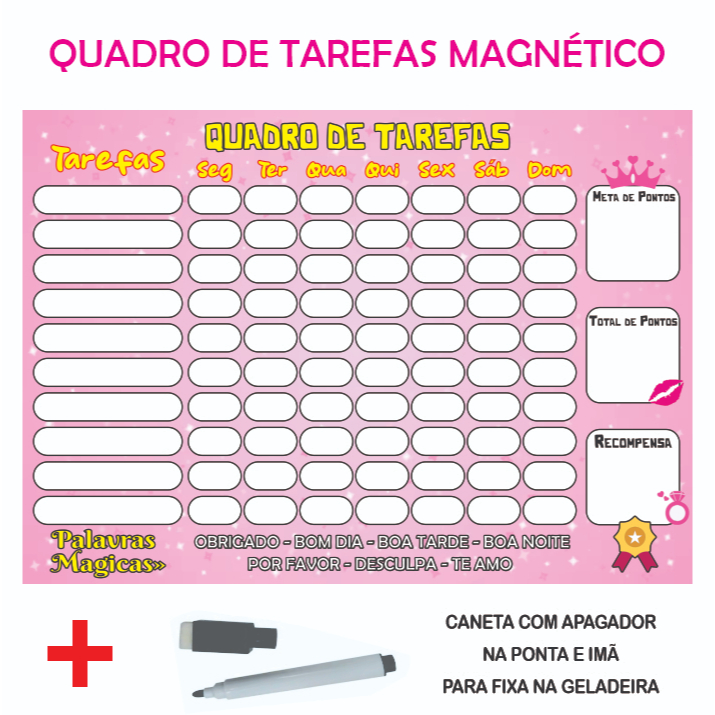 Quadro de Rotina Infantil com Imã Quadro de tarefas diárias  Infantil Incentivo Princesa