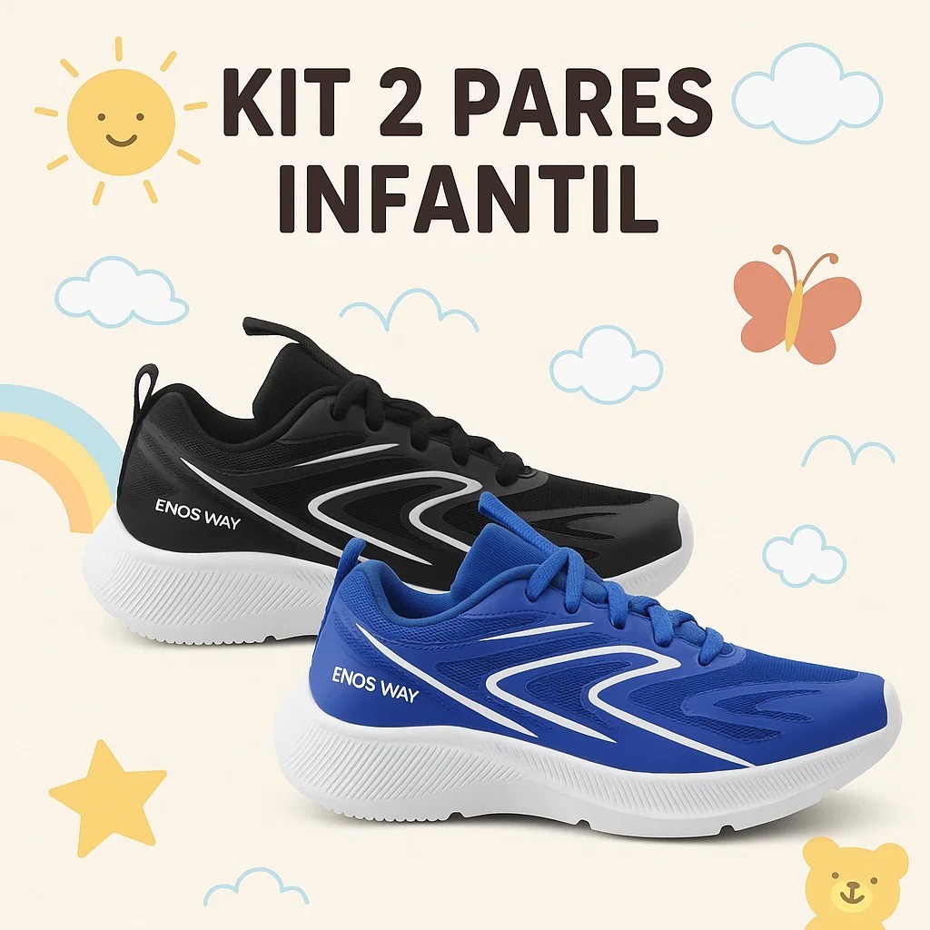 Kit 2 Pares Combo Tênis Infantil Confortável Escolar Esporte Dia a Dia menina menino