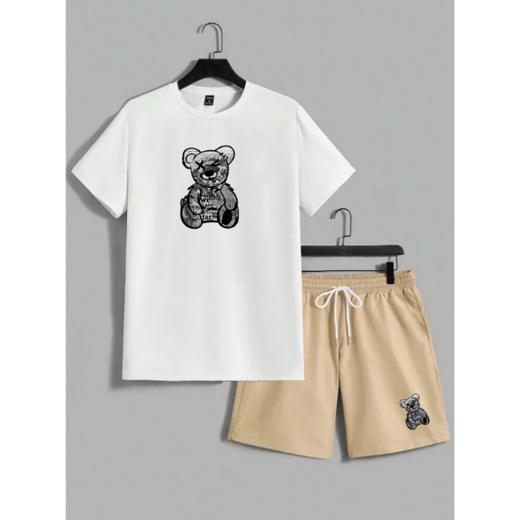 Kit Camiseta e Short Tactel Masculino Camiseta 100% Algodão Casual Confortavel Estiloso Tendencia
