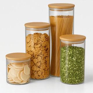 Porta Mantimento De Vidro Herméticos Kit Com 4 Potes Tampa De Bambu em Oferta na Shopee