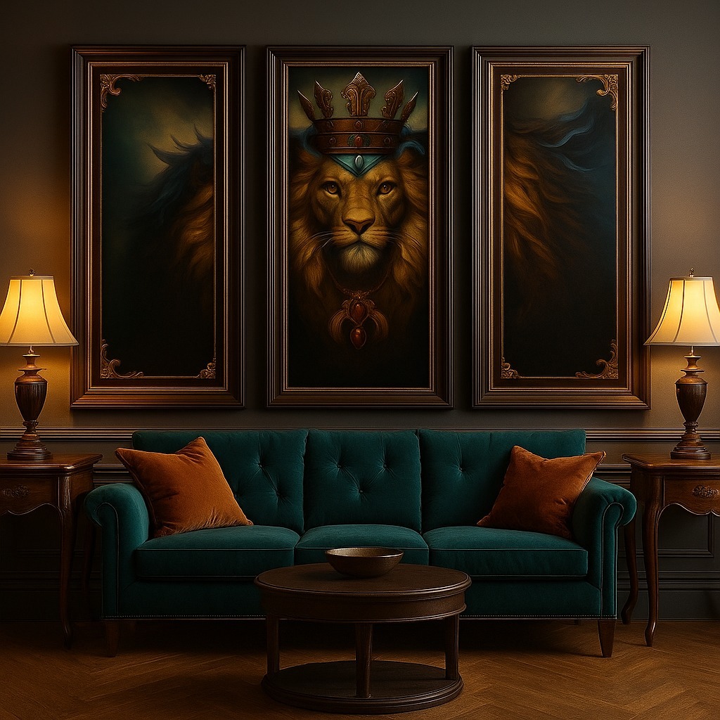 Quadro Decorativo Majestade Dourada: O Guardião do Trono