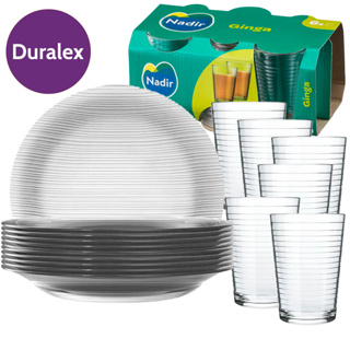 KIT 12 Peças 6 Pratos Fundo Diamante Duralex e 6 Copos Ginga 265ml Vidro vai ao freezer geladeira em Oferta na Shopee