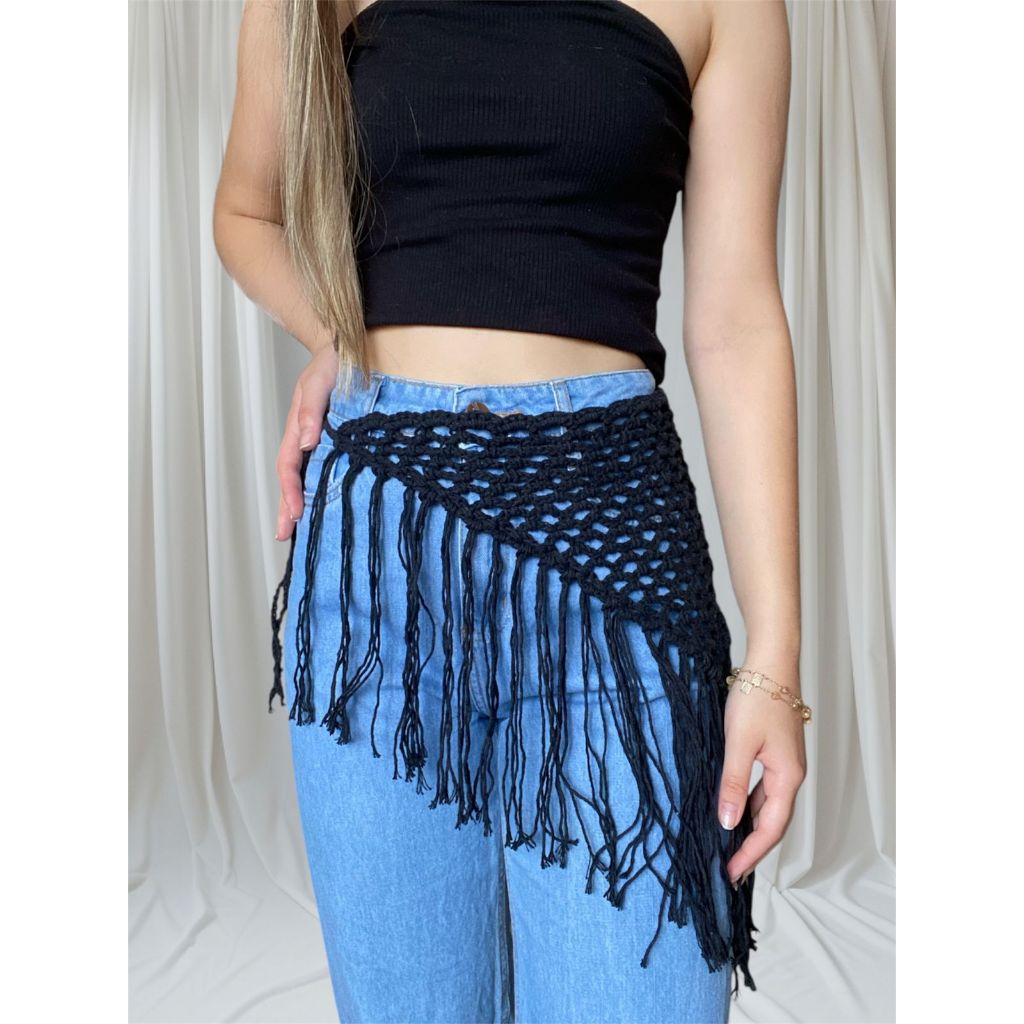 Lenço De Crochê Para Cintura Bandana Tendência Com e Sem Franjas