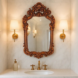 Espelho Grande Retangular Bordas Curvas Ornamentos Europeus Detalhes Provençal  Resina em Oferta na Shopee