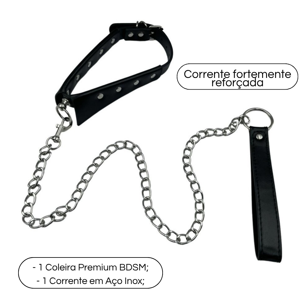 Coleira Erotica Em Couro Com Guia E Corrente Inox Sado Bdsm Sex Shop