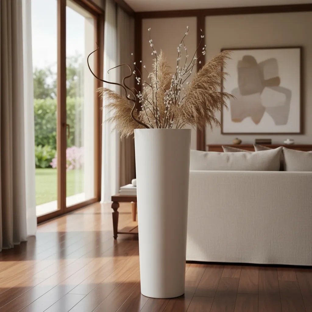 Vaso De Planta Para Flores Coluna Ibiza Marmorizada Jardim Casa Sala Moderno Decorativo Polietileno