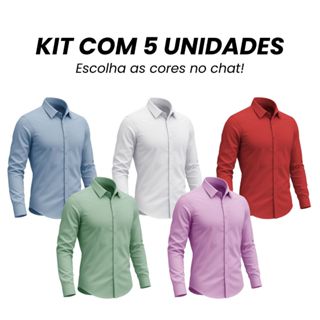 Kit 5 Camisa Social Masculina Slim Fit Manga Longa Não Amassa Plus Size Premium em Oferta na Shopee
