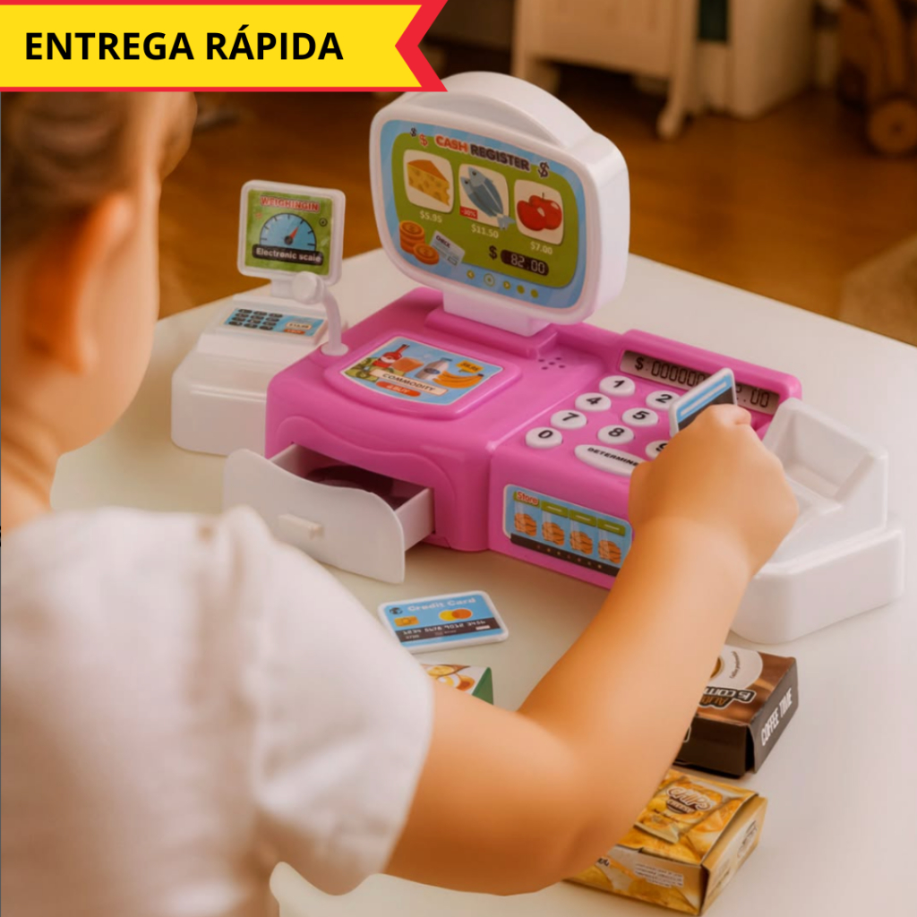 Caixa Registradora Infantil Brinquedo Som Luz Dinheiro Cartão Mercado Loja Criança Educativo