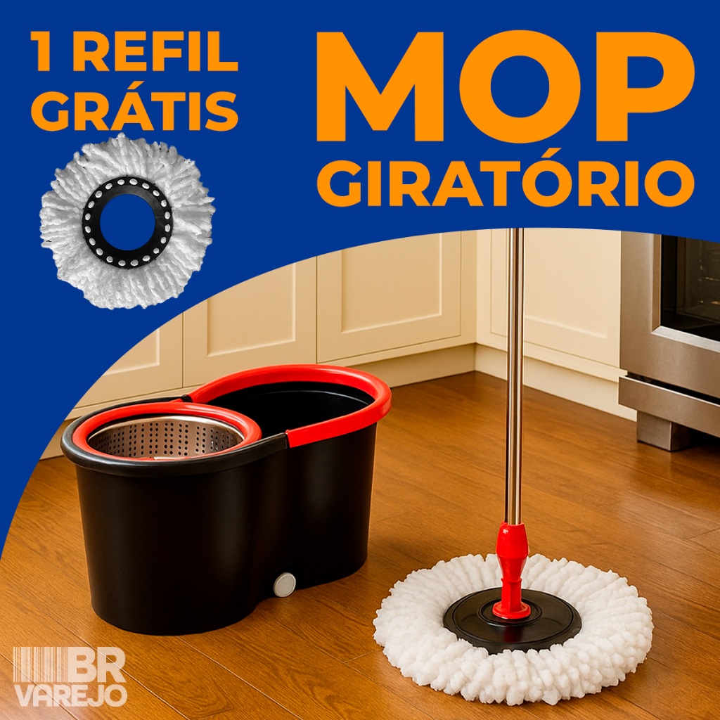 Mop Giratório Balde Cesto Inox Limpeza Esfregão 360 Original