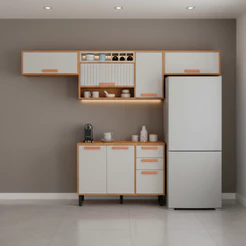 Cozinha Compacta em MDP Itatiaia Nápoles Off White e Cinamomo 280cm