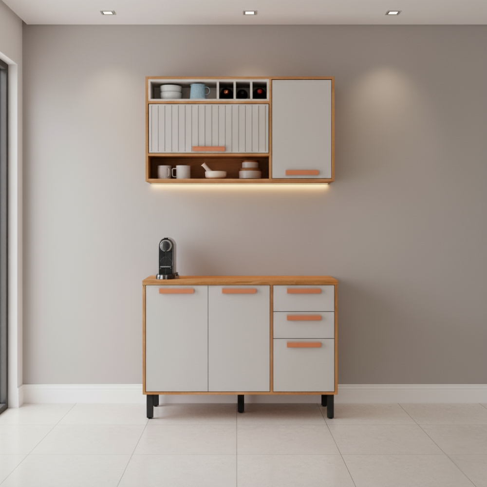 Cozinha Compacta 120cm Nápoles Off White em MDP Itatiaia