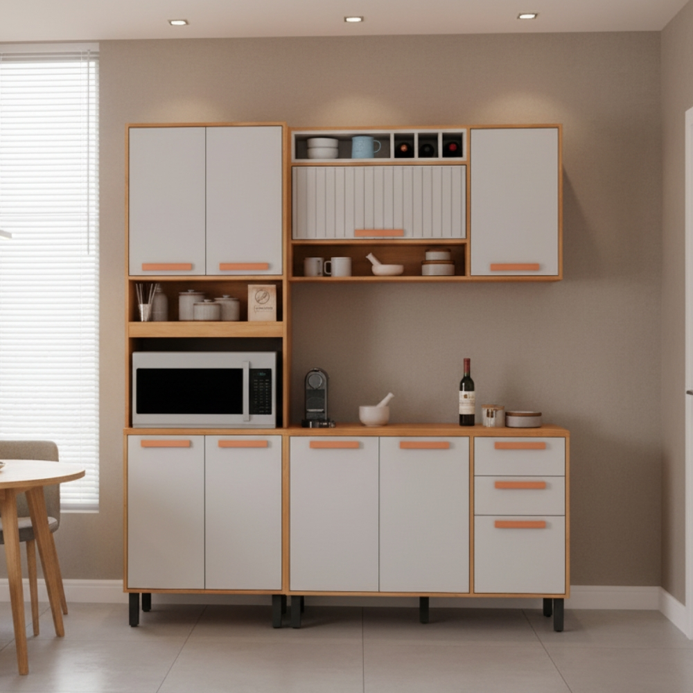 Cozinha Compacta 190cm em MDP Nápoles Off White com Espaço para Forno Itatiaia