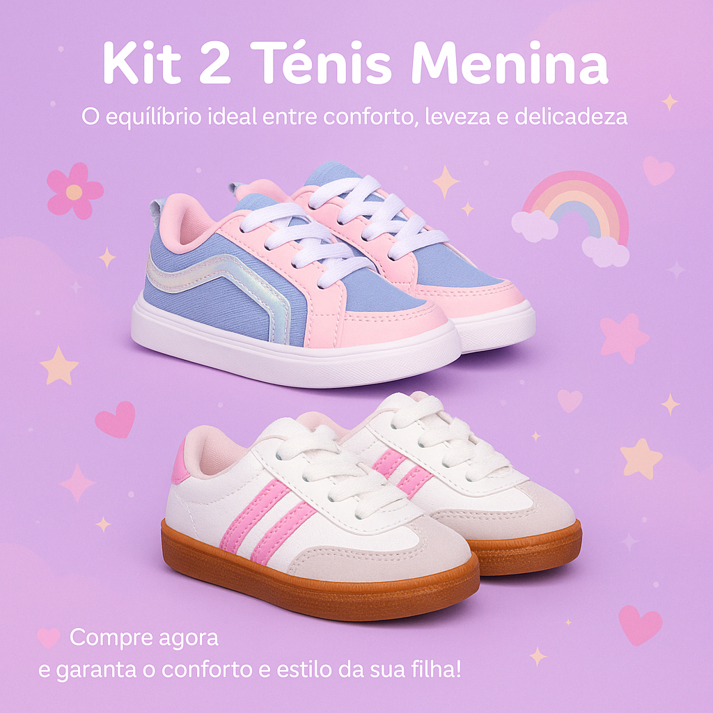 Kit 2 Tênis Infantil Menina – O Equilíbrio Ideal Entre Conforto, Leveza e Delicadeza - COMPRE AGORA! em Oferta na Shopee