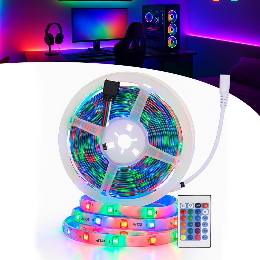 Fita Led 2835 5m Ip65 RGB Silicone + Controladora e Fonte