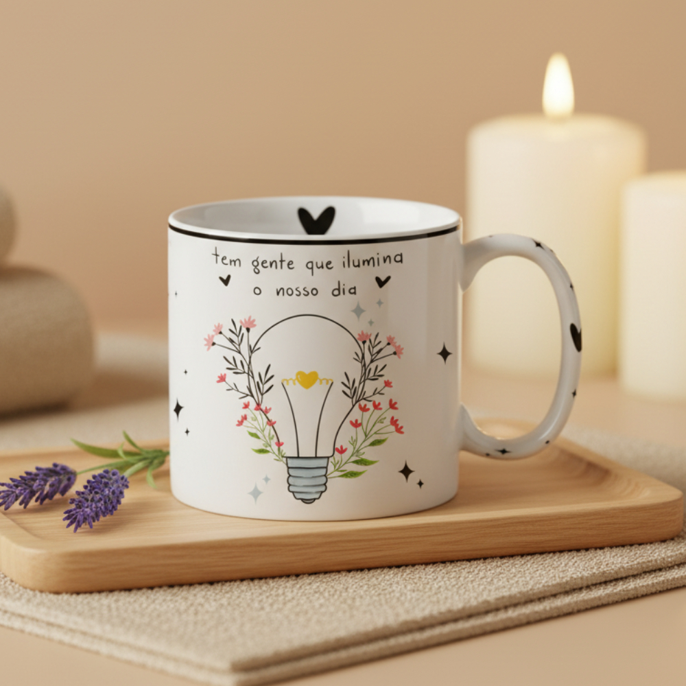 Caneca Bella 300ml Tem Gente Que Ilumina Nosso Dia Frases Inspiradora Amor Estampa Floral Delicada em Oferta na Shopee