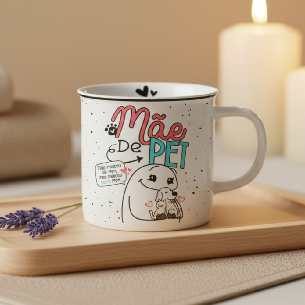 Caneca 200 ml Mãe de Pet Cachorro Frase Não Nasceu de Mim Presente Criativo Café Chá Estampa Delicada Amor Carinho Dog X