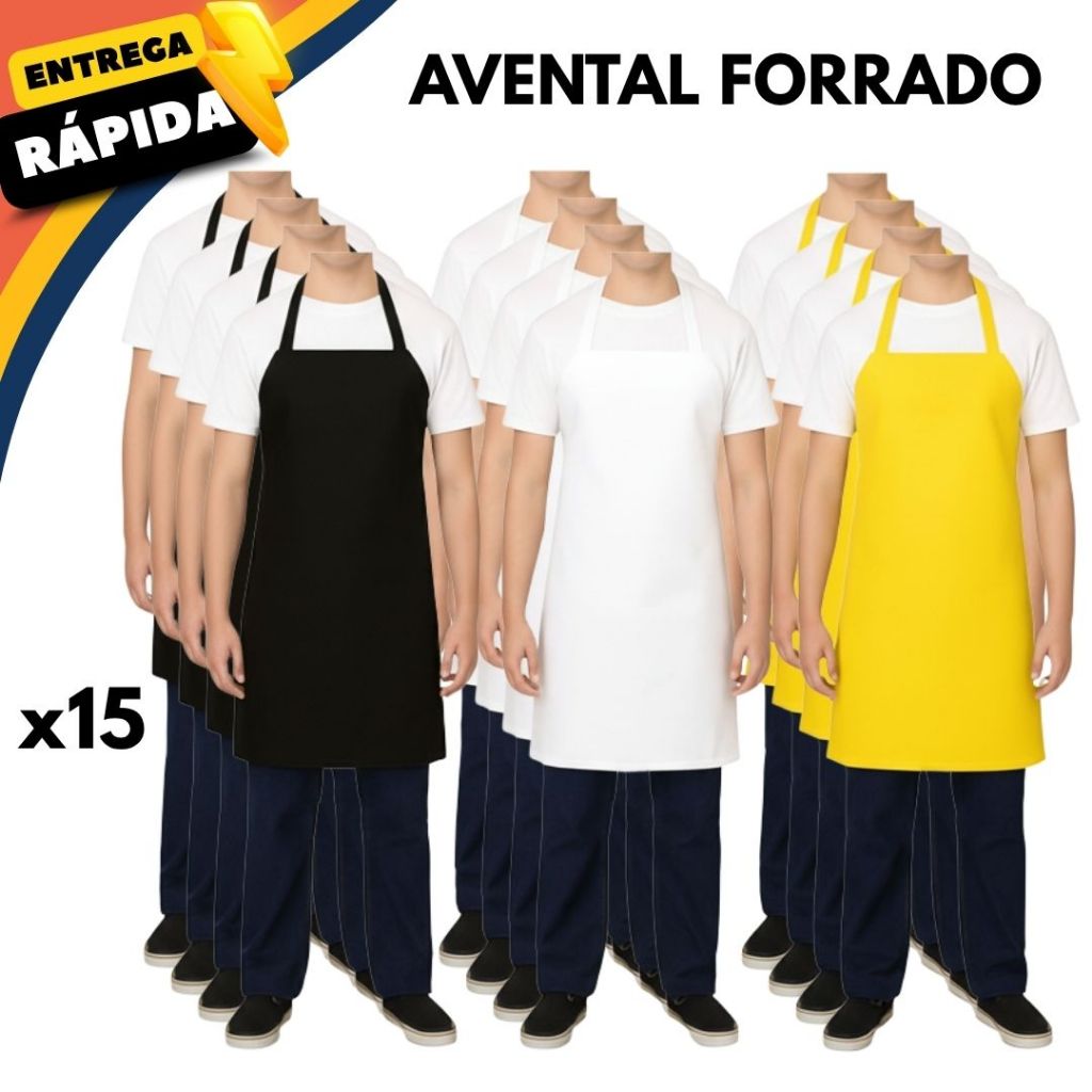 Kit 15 Avental Limpeza Churrasco Açougue Lava Rapido Impermeável Forrado PVC