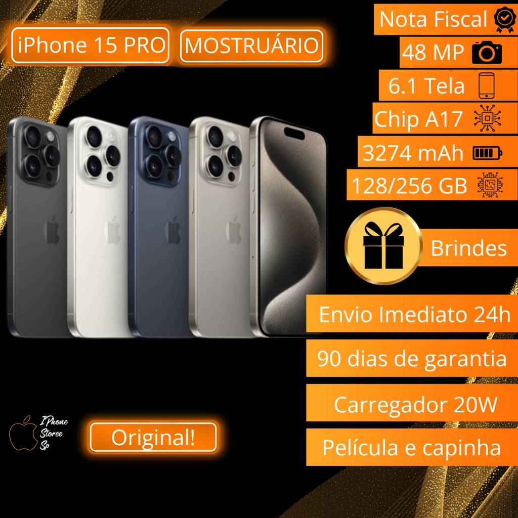 iPhone 15 Pro 128Gb Vitrine Original Com Garantia Nunca Usado