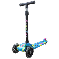 Patinete Azul Rodas LED Colorido Até 25kg | Ajuste 4 Alturas | +3 Anos | Dobrável | Cert Inmetro | QUEEN SHOP