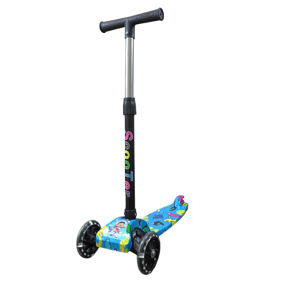 Patinete Azul Rodas LED Colorido Até 25kg | A partir de 3 Anos | Ajuste 4 Alturas | Dobrável | Cert Inmetro | QUEEN SHOP em Oferta na Shopee