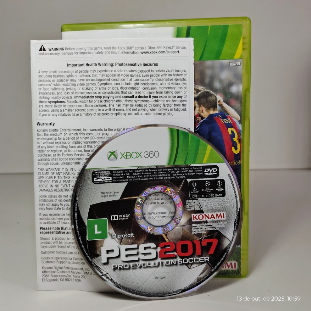 Jogo Pes 2017 Xbox 360 Completo (COM DEFEITO - DISCO NÃO LÊ)