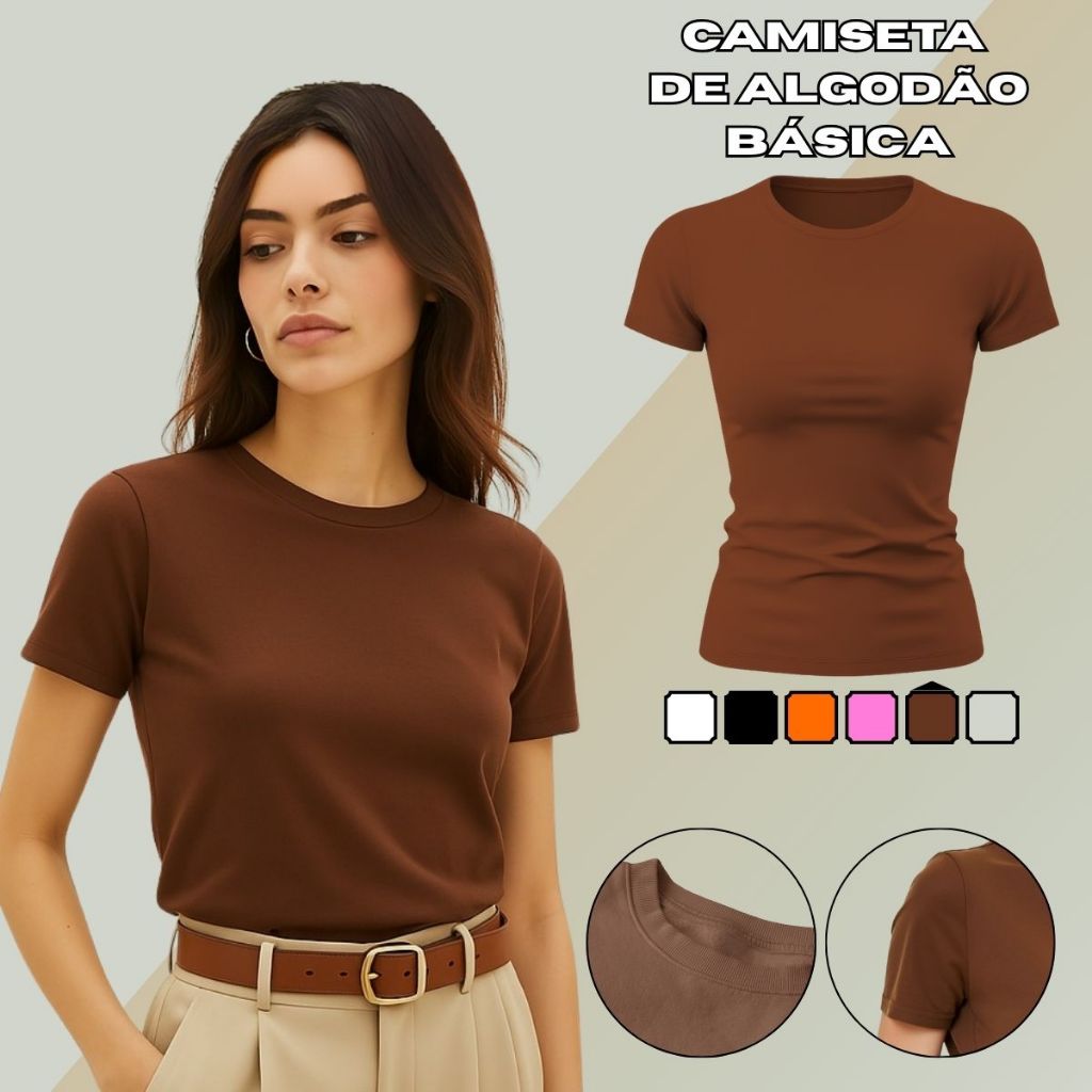 Camiseta Feminina Lisa T-shirt 100% Algodão Camisa Basica Blusinha Leve Moda GuGi